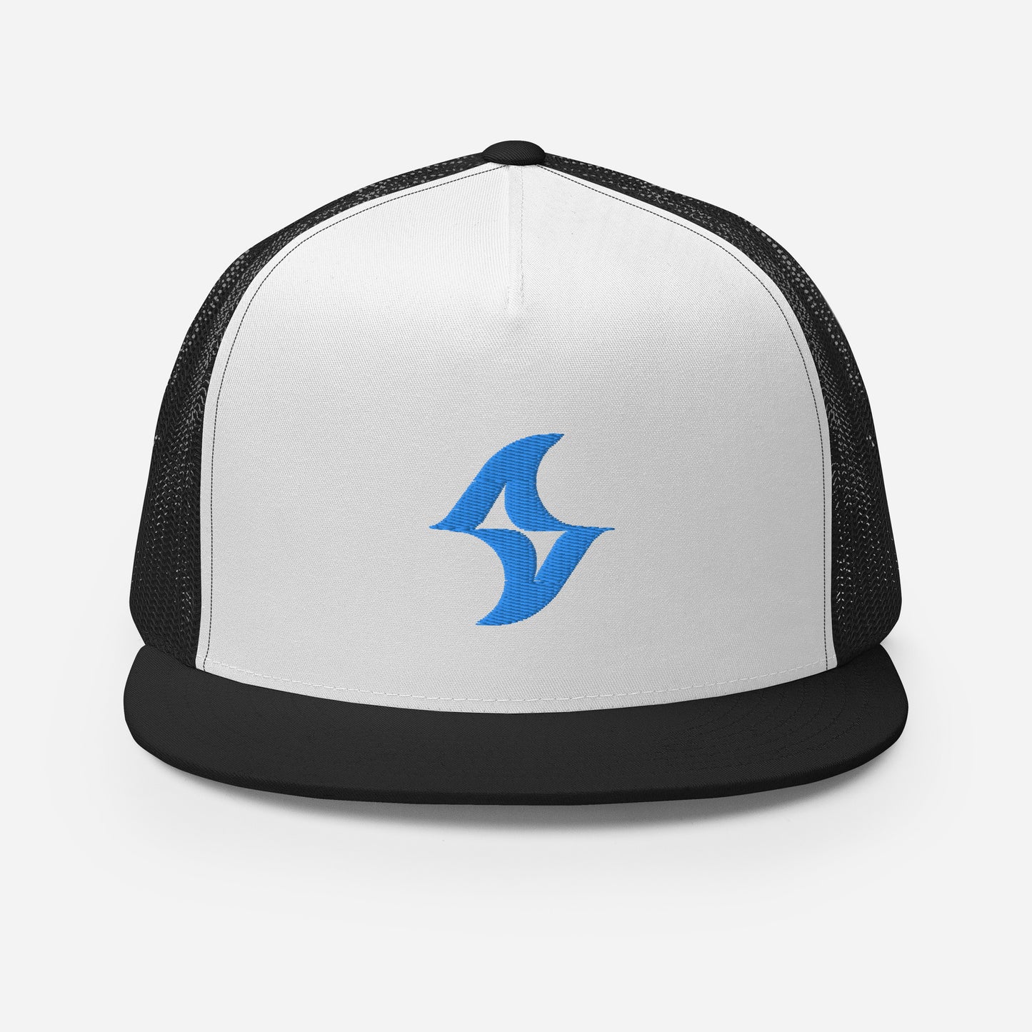 Flat Billed Cap - Black & White (Aqua Logo) 2.0