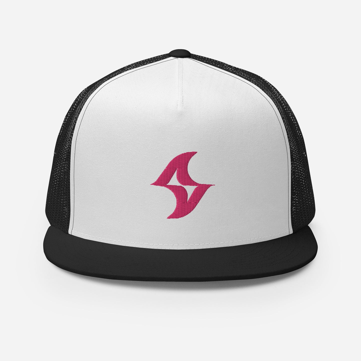 Flat Billed Cap - Black & White (Pink Logo) 2.0