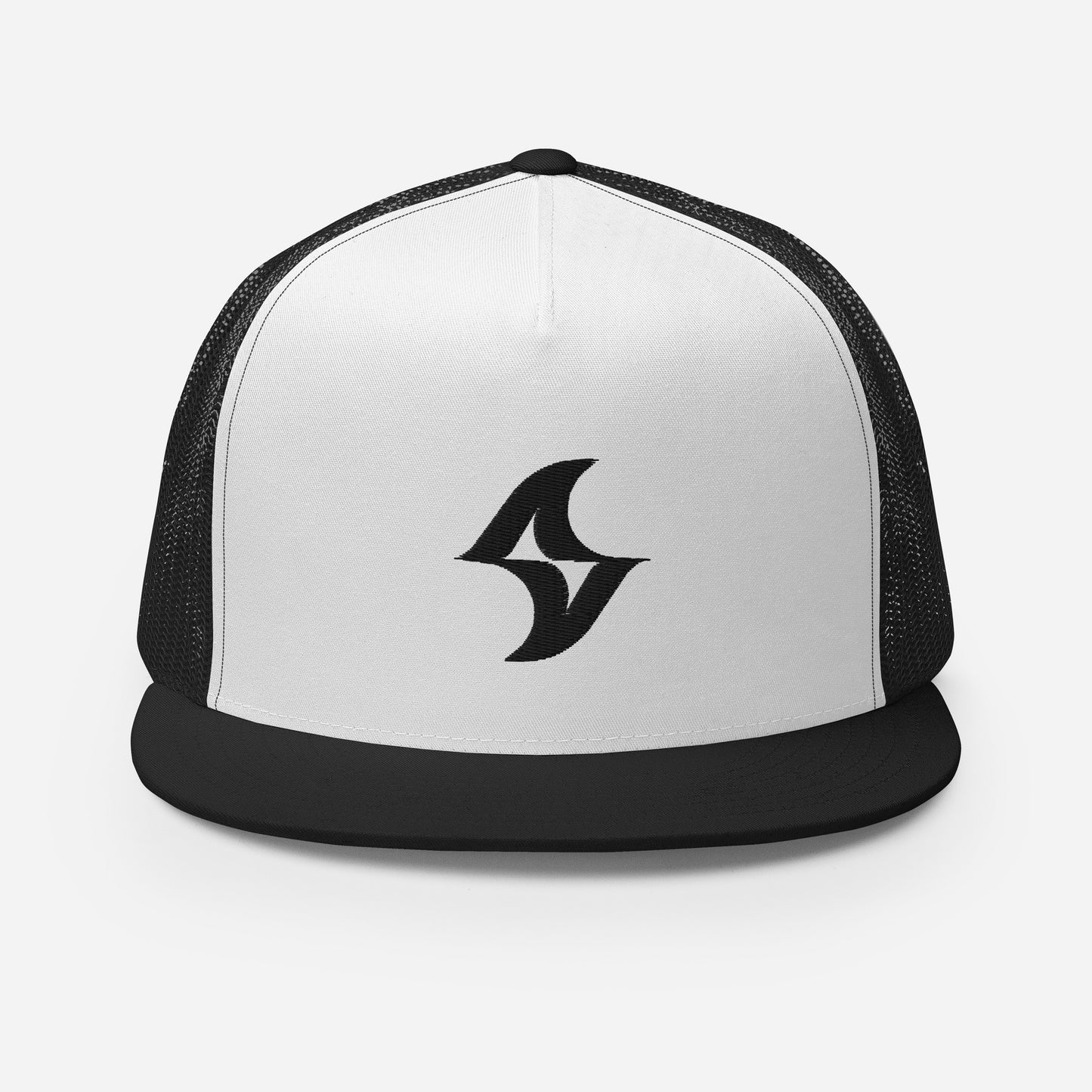 Flat Billed Cap - Black & White (Black Logo) 2.0