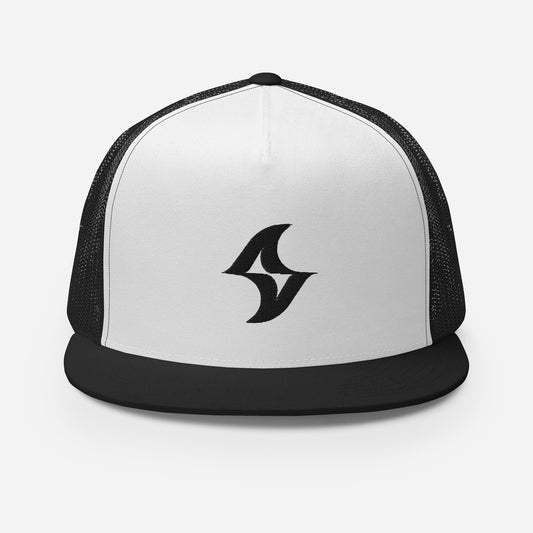 Flat Billed Cap - Black & White (Black Logo) 2.0