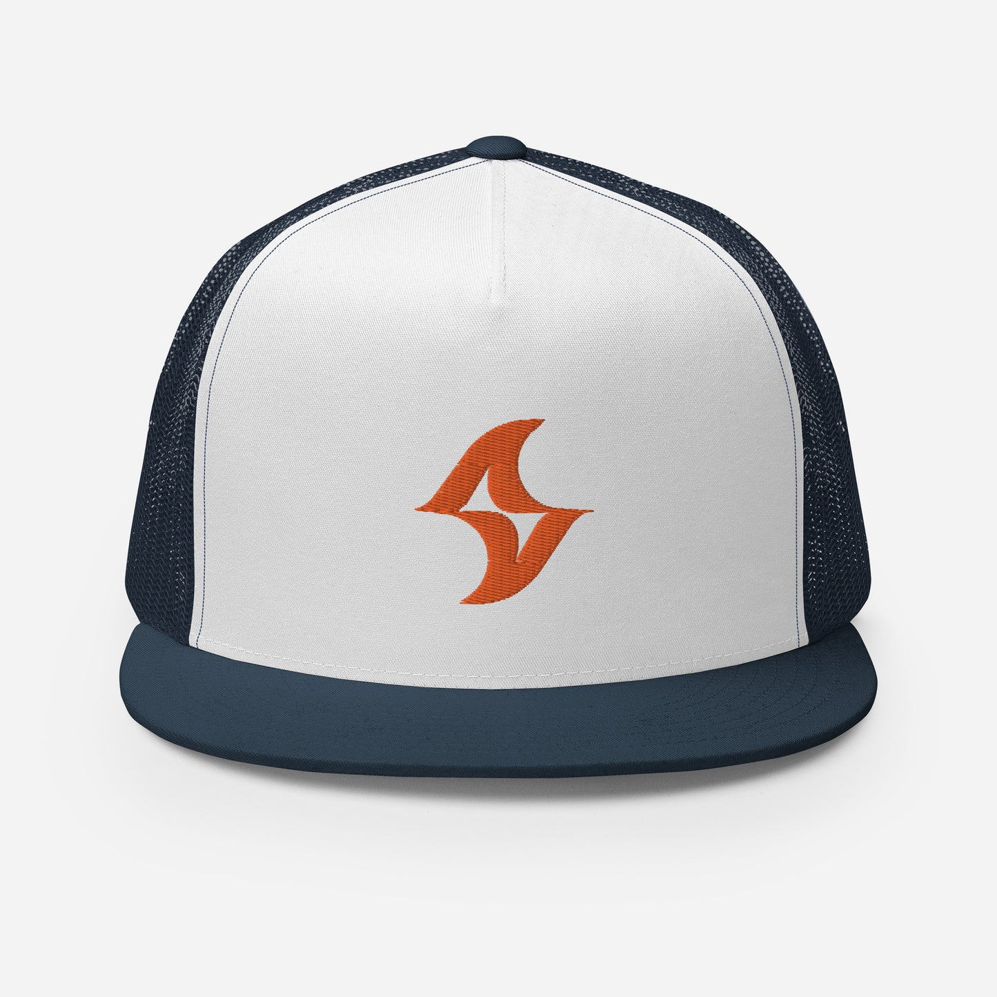 Flat Billed Cap - Navy & White (Orange Logo) 2.0