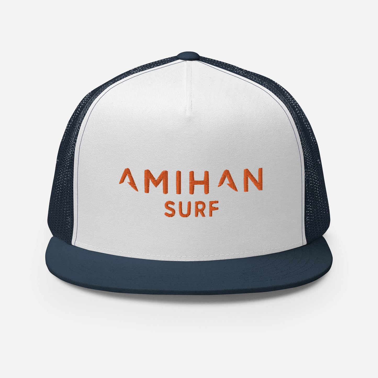 Flat Billed Cap - Navy & White (Orange Logo) 1.0