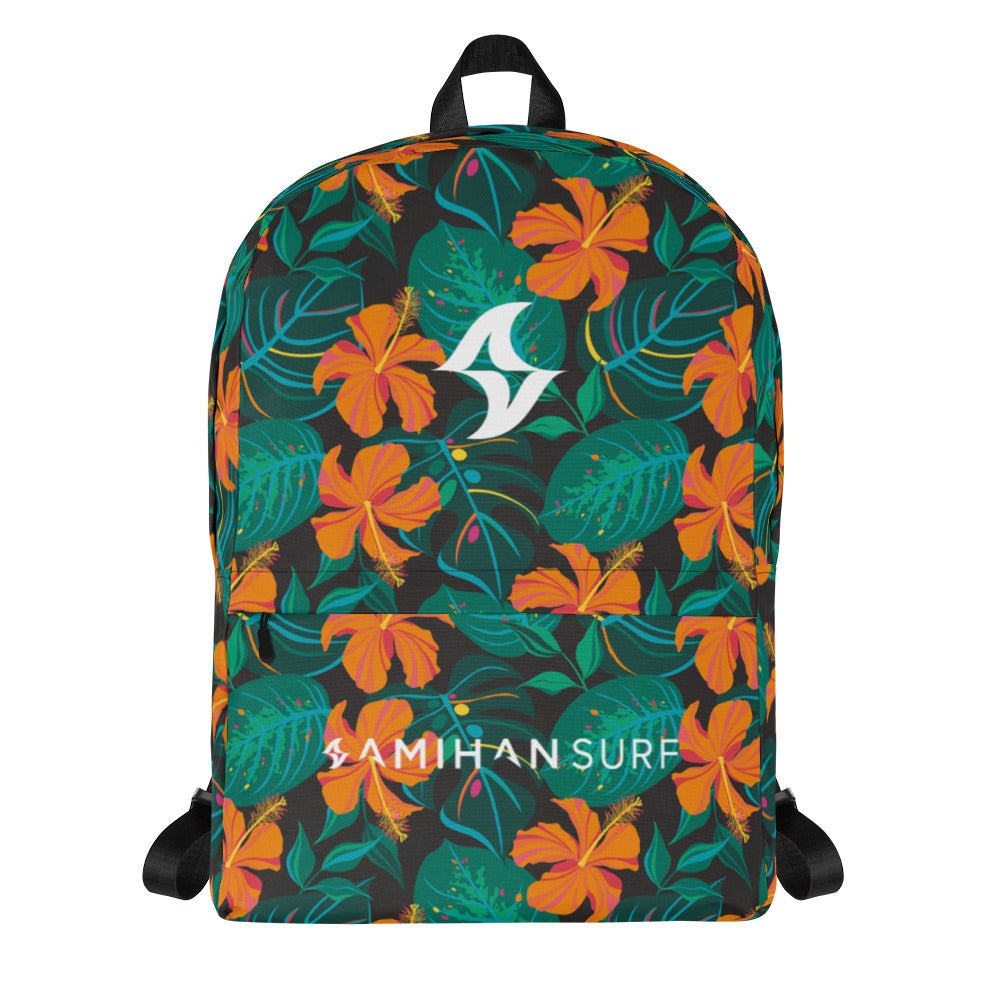 Backpack: Orange Hibiscus w/ White Logo