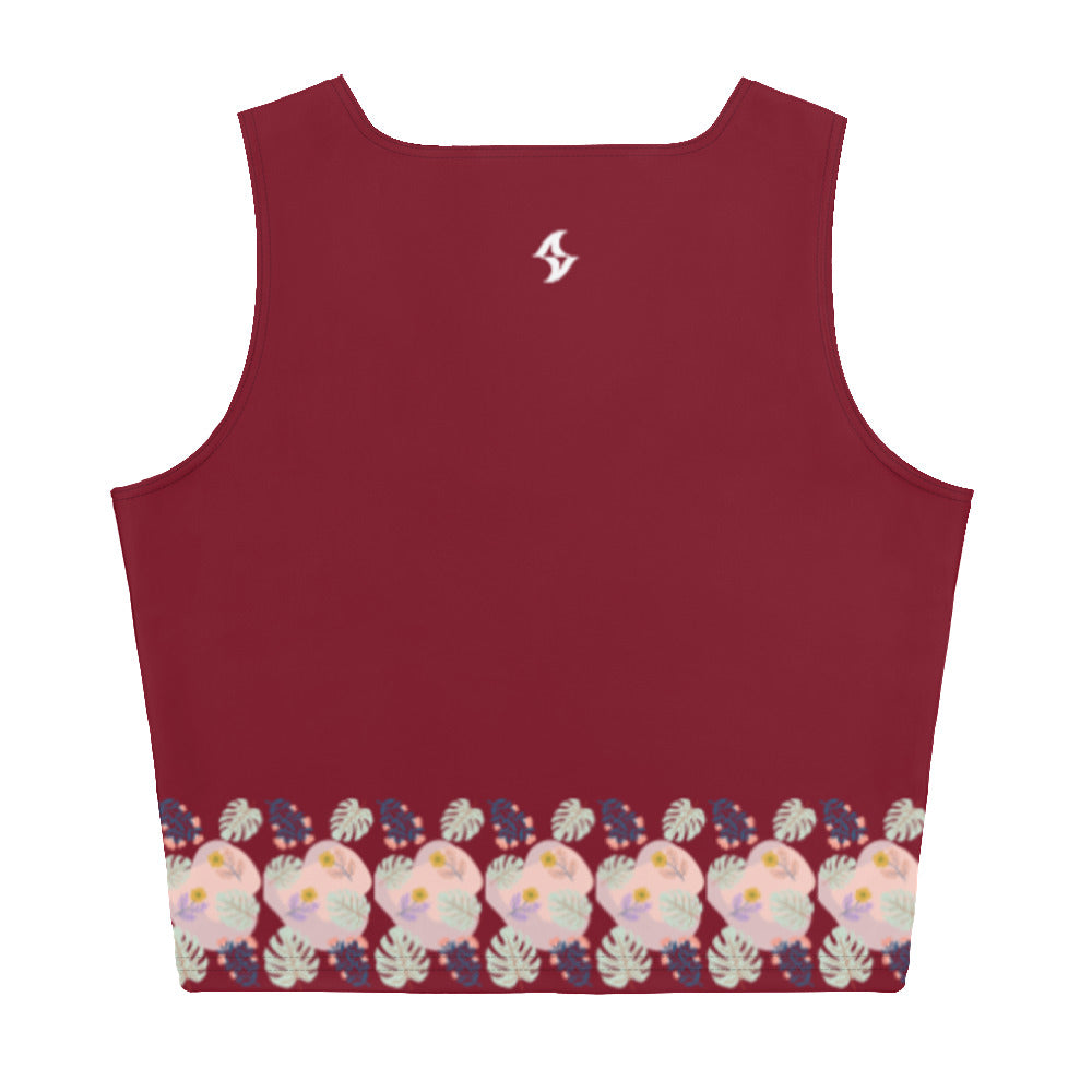 Womens Sleeveless Crop Top: Burgundy Palm