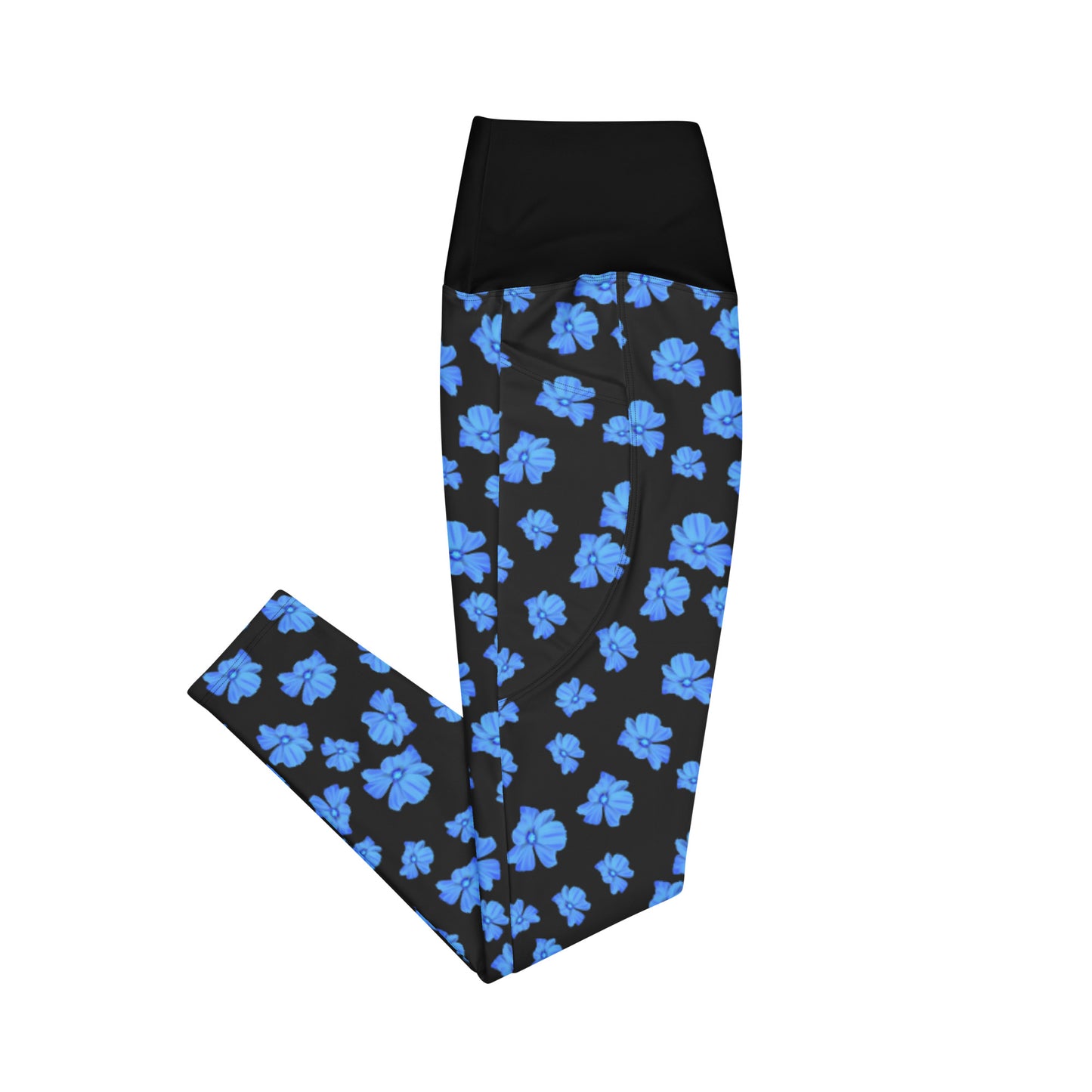 Womens Leggings with Pockets: Blue Petals