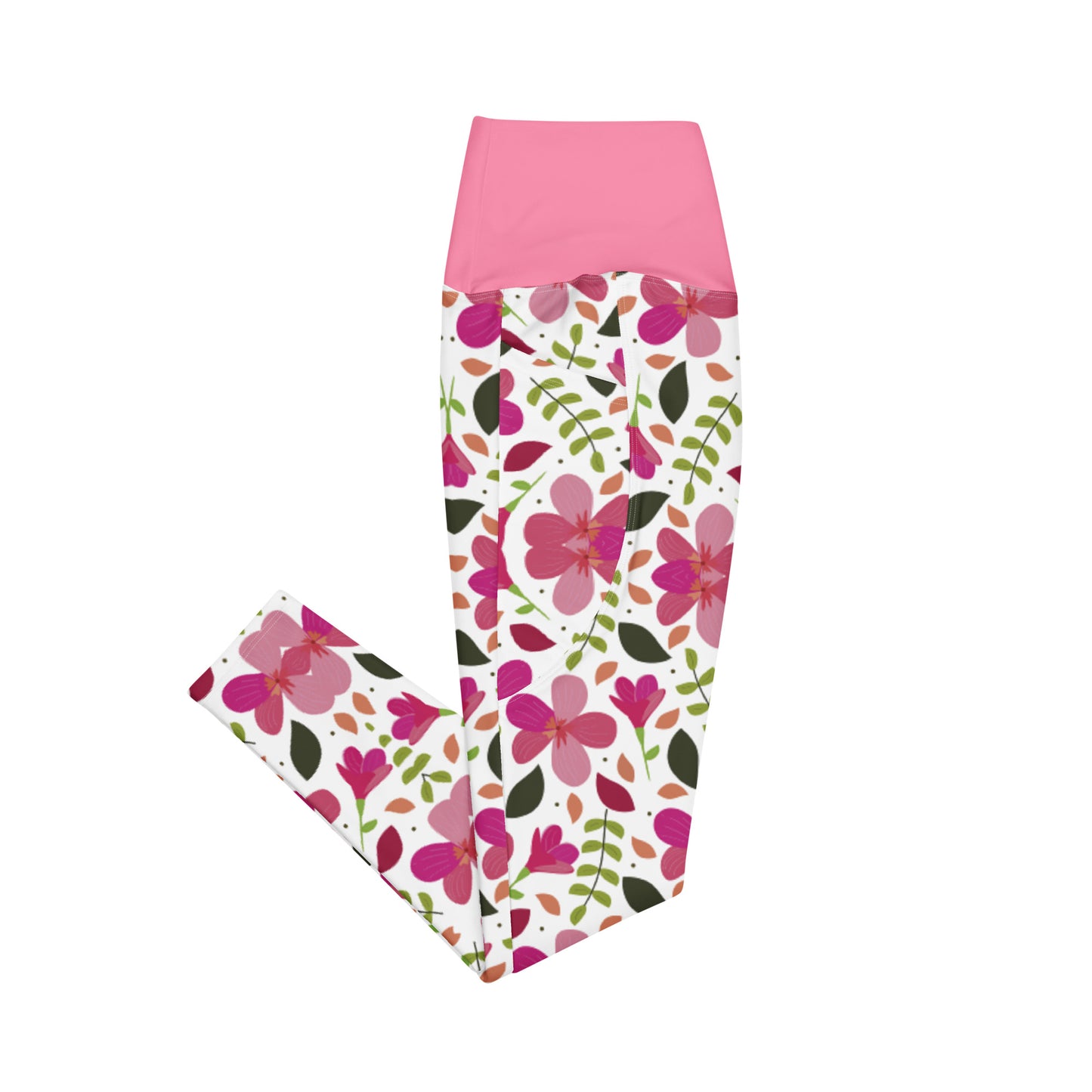 Womens Leggings with Pockets: Pink Petals