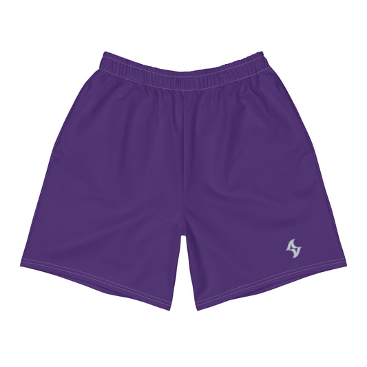 Mens Athletic Long Shorts: Purple w/ Silver Logo