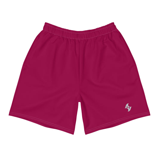 Mens Athletic Long Shorts: Burgundy w/ Silver Logo