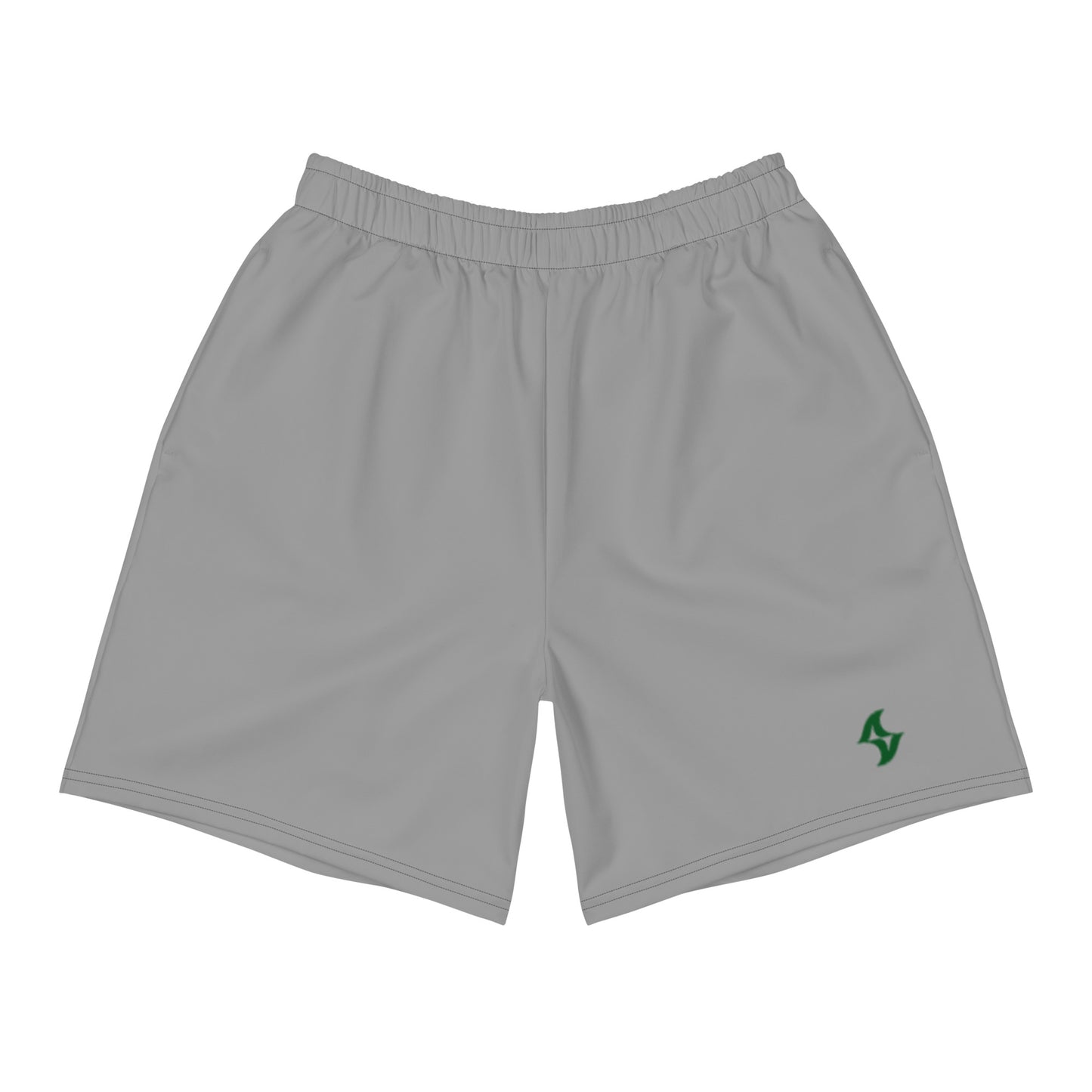 Mens Athletic Long Shorts: Grey w/ Dark Green Logo