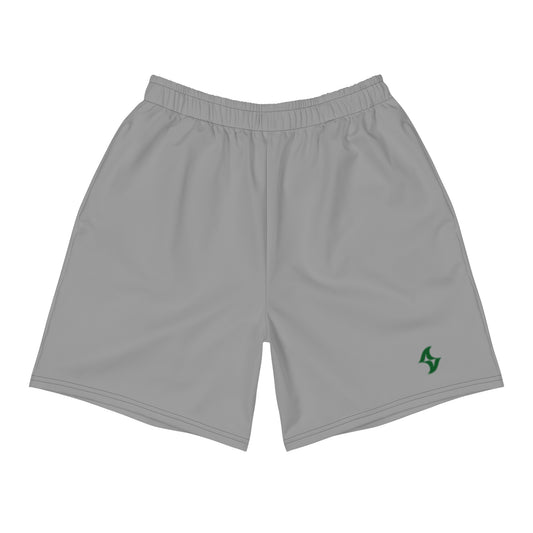 Mens Athletic Long Shorts: Grey w/ Dark Green Logo