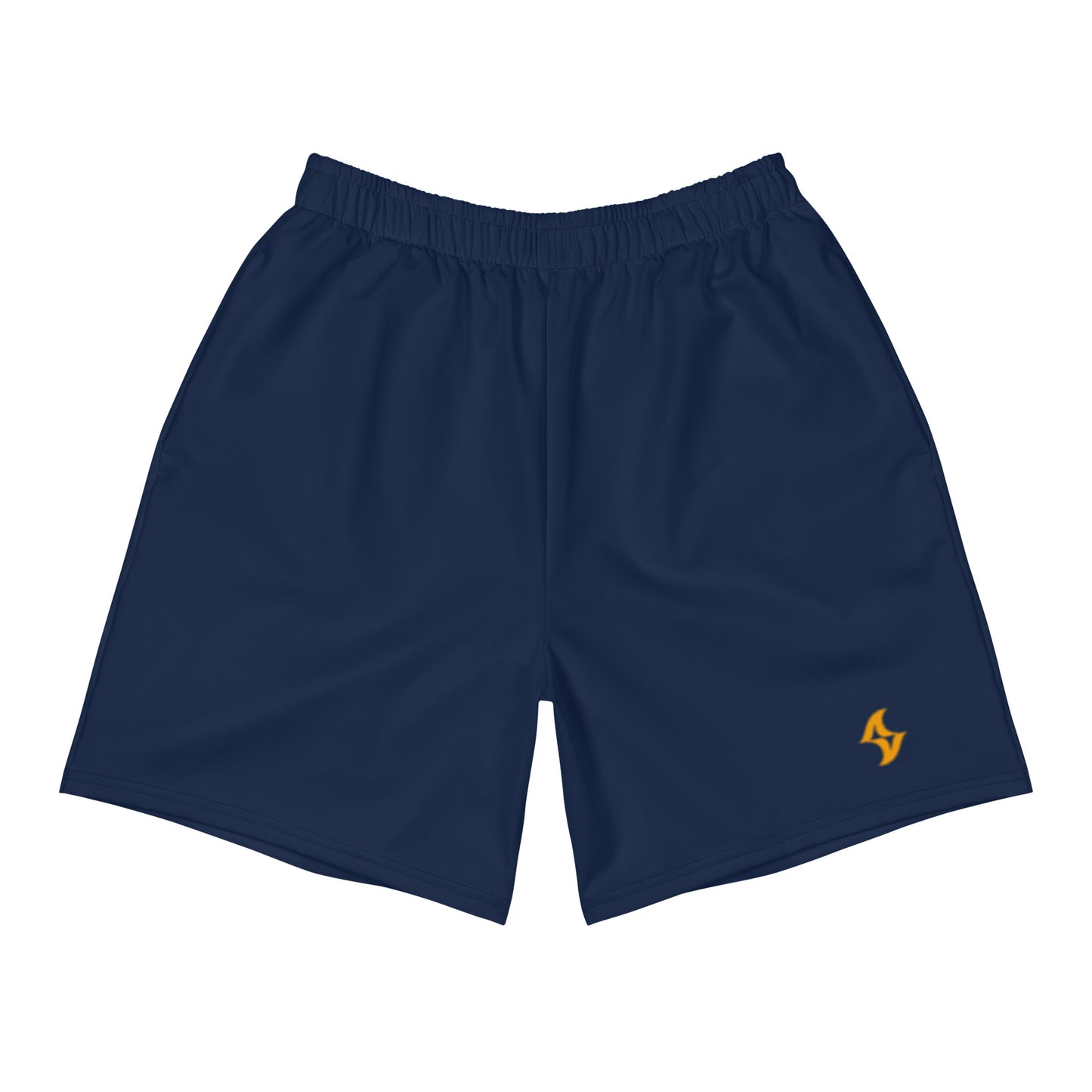 Mens Athletic Long Shorts: Navy w/ Orange Logo