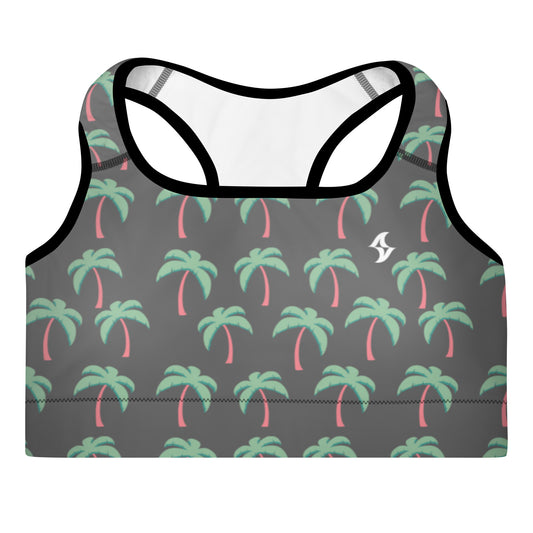 Womens Padded Sports Bra: Palm Tree White