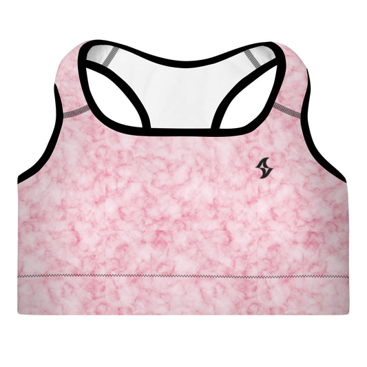 Womens Padded Sports Bra: Pink Marble