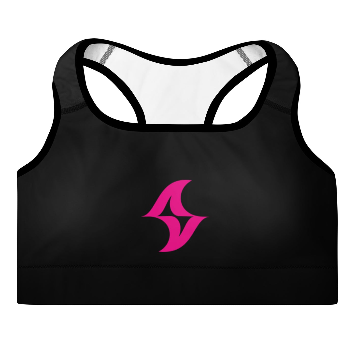 Womens Padded Sports Bra: Thunderbolt Black w/ Pink Logo