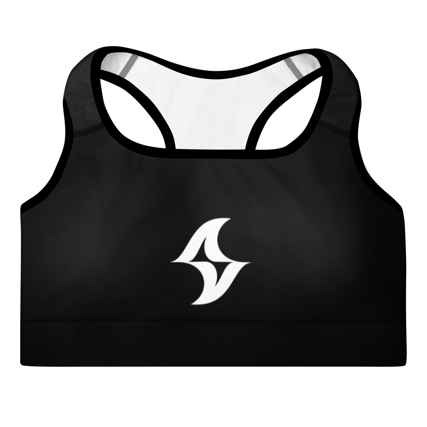 Womens Padded Sports Bra: Thunderbolt Black w/ White Logo