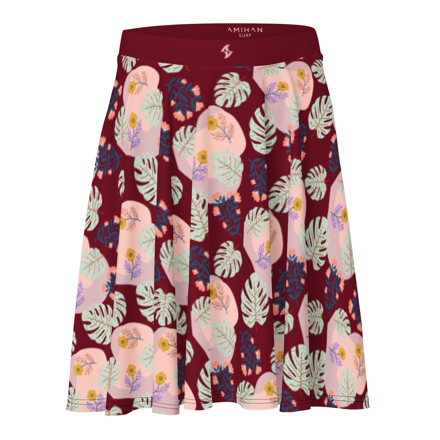 Womens Surfer Skirt: Burgundy Palm