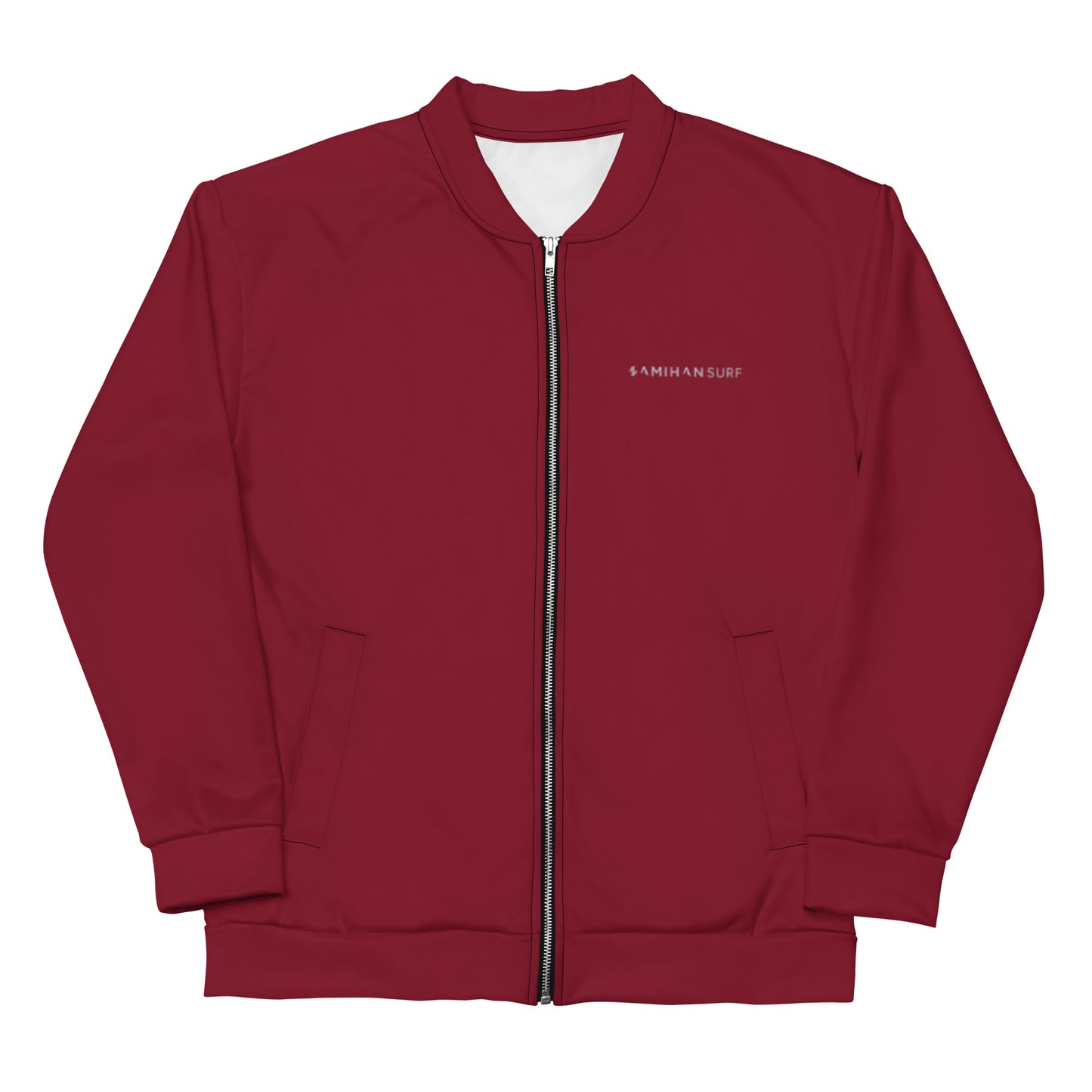 Mens Bomber Jacket: Burgundy w/ Silver Blue Amihan Logo