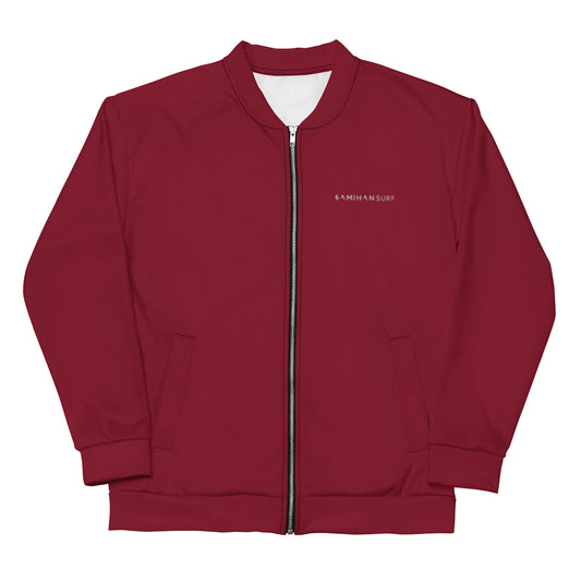 Mens Bomber Jacket: Burgundy w/ Silver Blue Amihan Logo