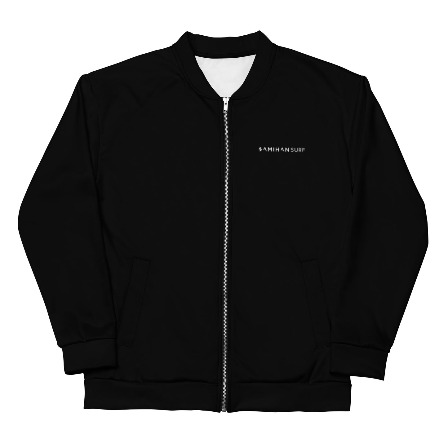 Mens Bomber Jacket: Black w/ White Amihan Logo