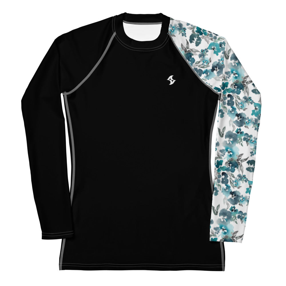 Womens Rash Guard: Blue Flora