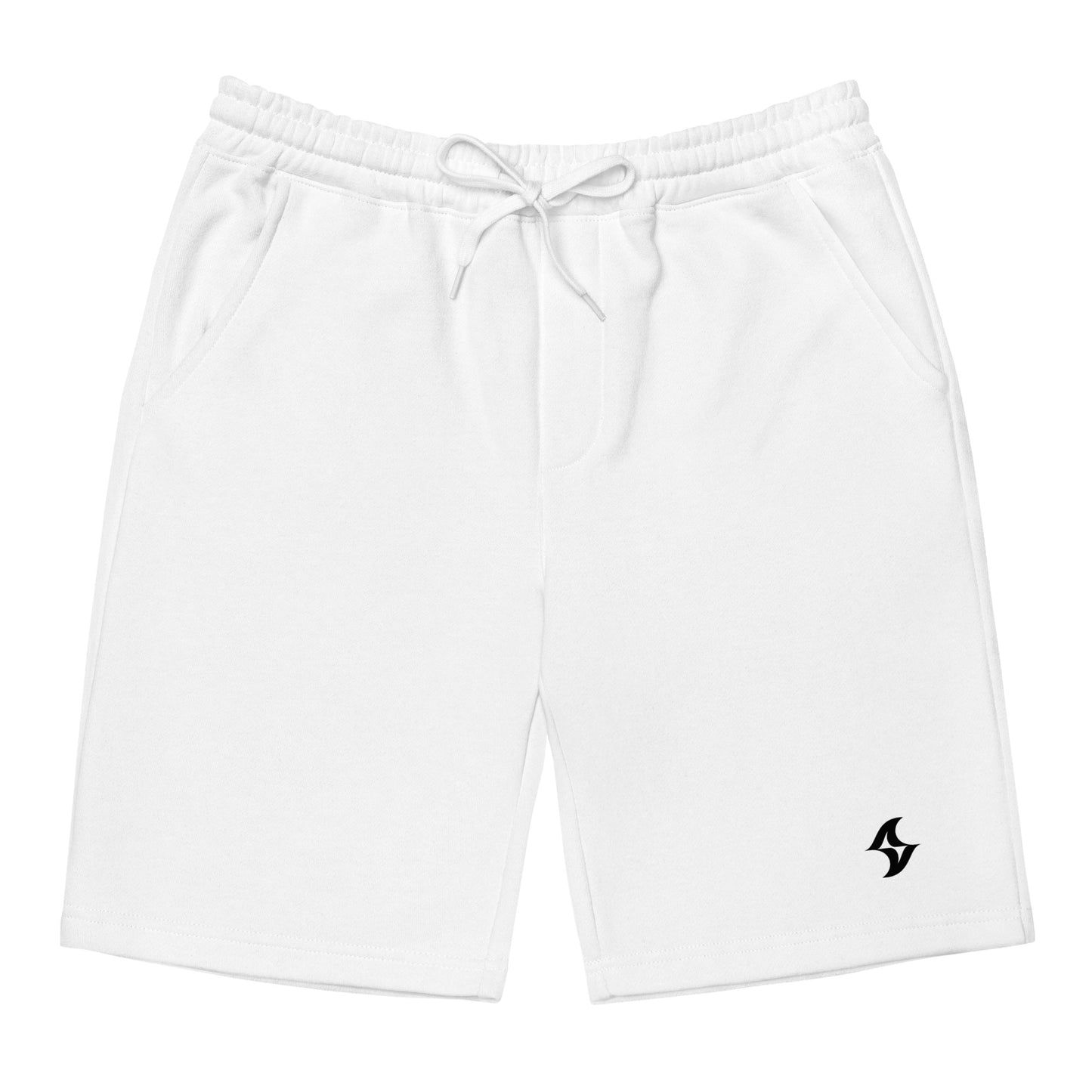 Men's White Fleece Shorts: Black Evolve Logo