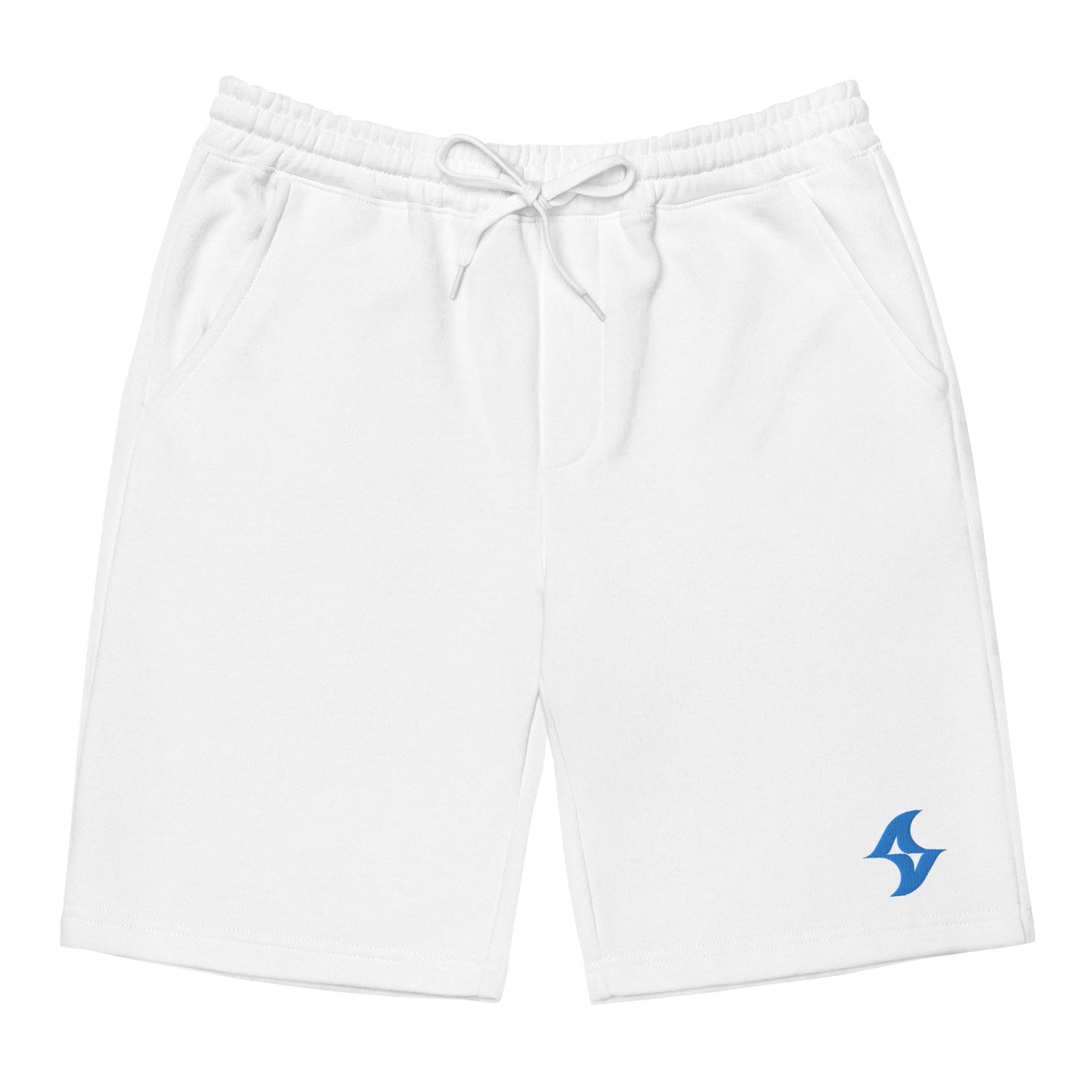 Men's White Fleece Shorts: Aqua Logo