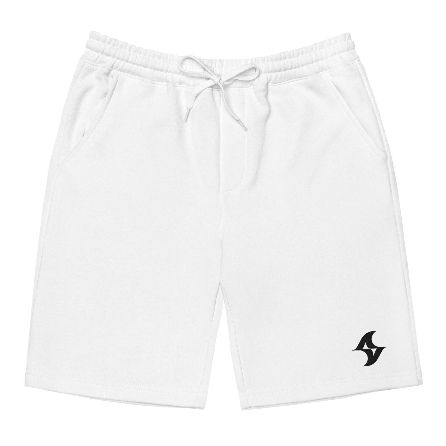 Men's White Fleece Shorts: Black Logo