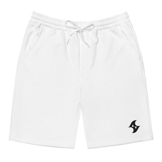 Men's White Fleece Shorts: Black Logo