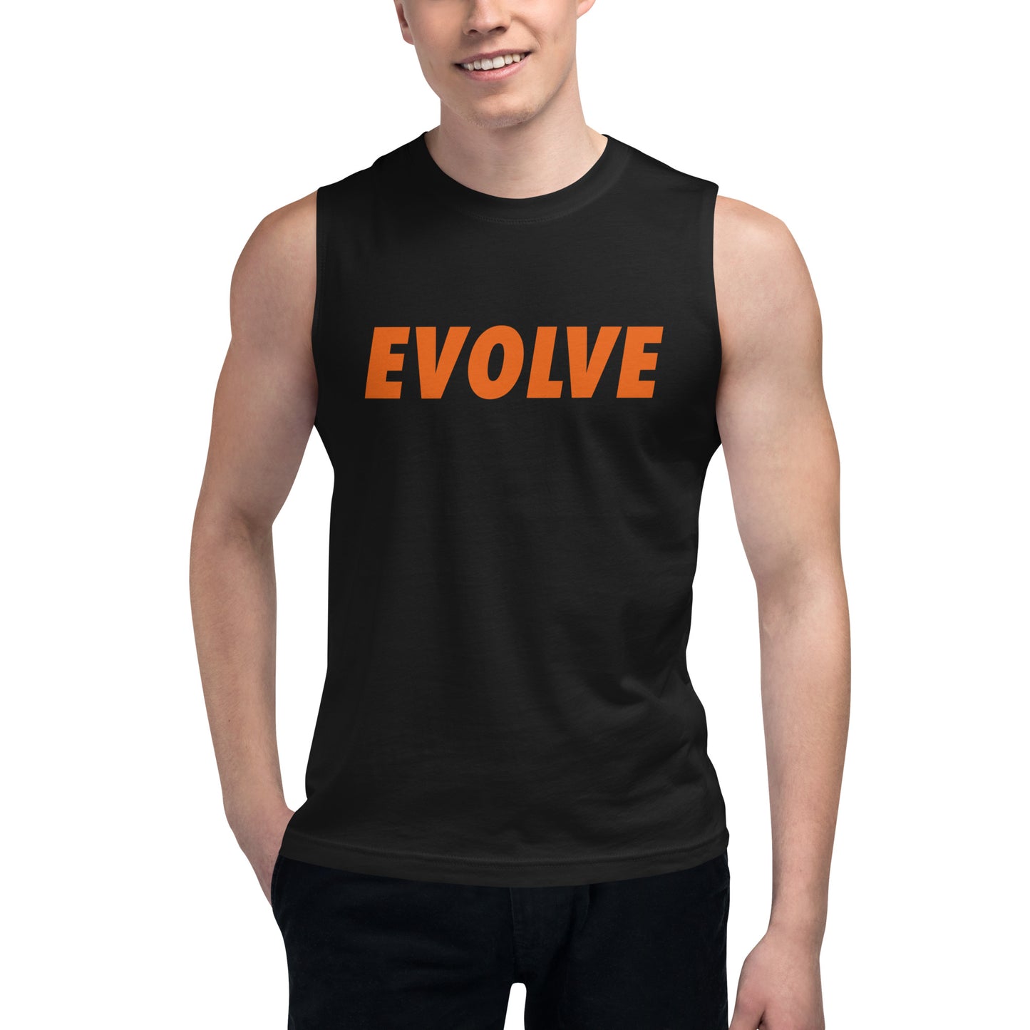 Muscle Shirt - Navy w/ Orange Logo