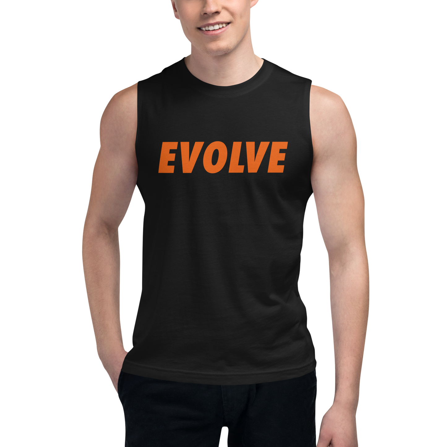 Muscle Shirt - Navy w/ Orange Logo